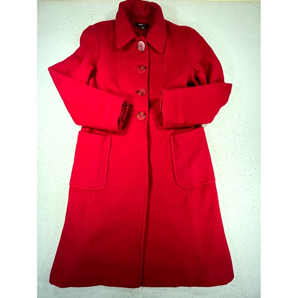 Studio Y Long Overcoat Womens Large Red Wool Blend Button Front Winter Jacket